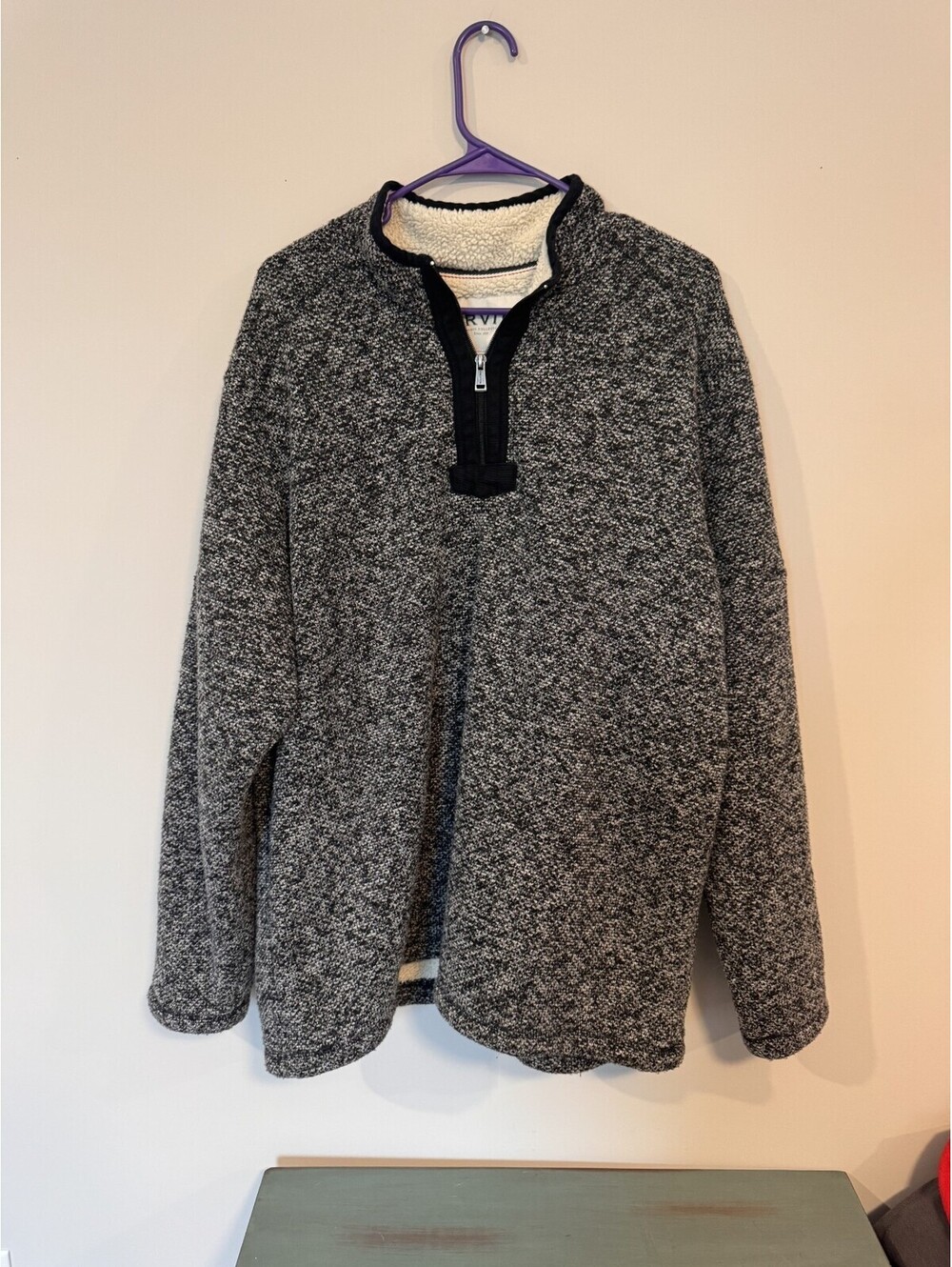 Orvis Men's Gray Sherpa Lined Quarter Zip Fleece Pullover XXL
